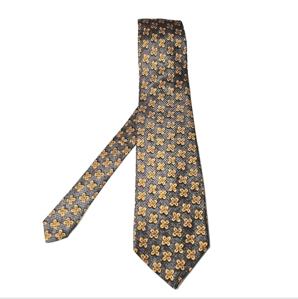 Robert Talbott Studio Men's Luxury Gray Floral Print Neck Tie 100% Silk USA MADE